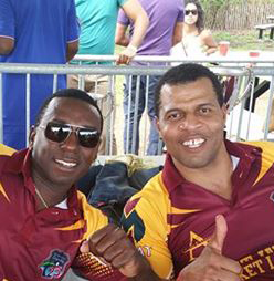 Two former West Indies bowlers Pedro Collins (left) and Mervyn Dillon.