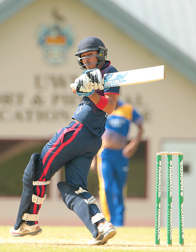 Nitish Kumar top scored for ICC Americas with 42. Pictured above Andre McCarthy registered 118 against ICC Americas. Photos by WICB Media/Ashley Allen