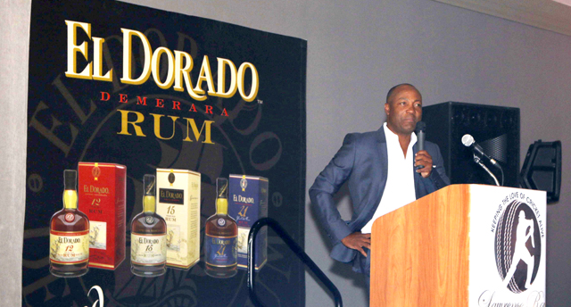 West Indies great Brian Lara address the gathering during the banquet.