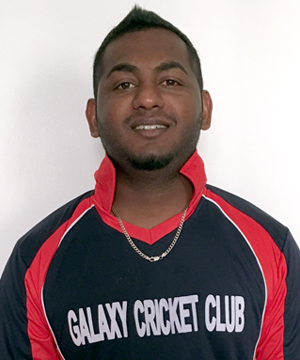 Dhaniram Seepersaud,of Galaxy Cricket Club has figures of 3-0-3-3.