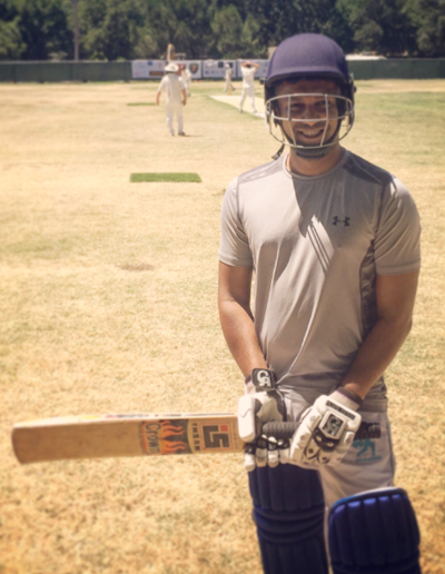 •Twitter Kabootars batsman Amit Kumar pictured before he batted recently at the Calistoga Fairgrounds. Credit @BirdsWithBats on Twitter
