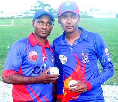 Orlando Kirton (left) and Leon Mohabir (right) combined to take 7 wickets for 28 runs when LSC beat ACC-NY by 19 runs defending 84.