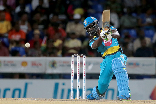 Andre Fletcher drives during his knock of 77. (Photo by Ashley Allen/CPL)