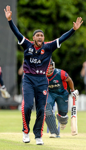 Jasdeep Singh was the most successful bowler picking up 2 for 23. Picture credit: Oliver McVeigh / ICC / SPORTSFILE