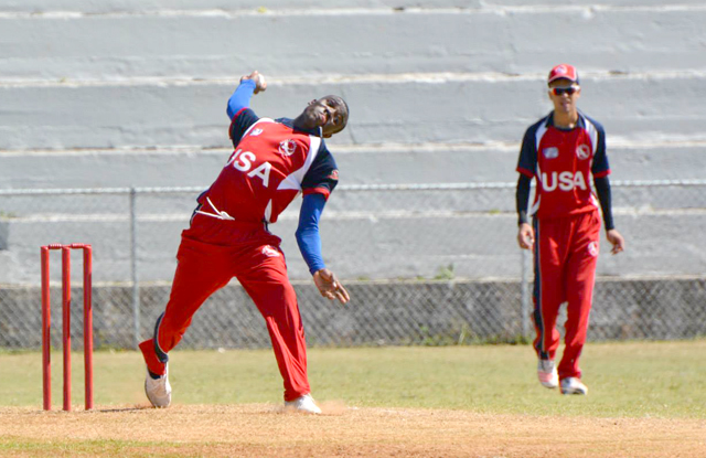 Keifer Phill picked up 6 wickets for 46 runs in USA lost to Bermuda. Photo courtesy of Bermuda Cricket Board