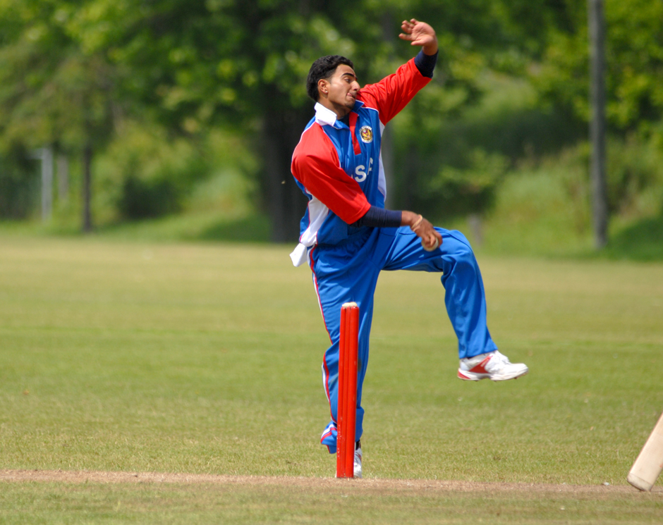 Shiva Vashishat who led the USA Under-19 team at the ICC Under-19 Cricket World Cup seen here bowling against against Canada during 