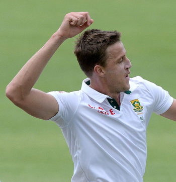 Morne Morkel picked up 3 for 35 as South Africa dimissed India for 215.  (Photo by Duif du Toit/Gallo Images)