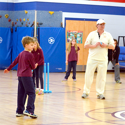 Jamie Harrison (right) during one of his many visit to schools.