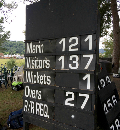 The final scoreboard as NVCC ran out winners against Marin CC by 16 runs.