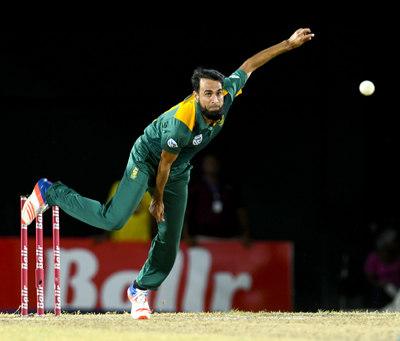 Imran Tahir during his spell 7 for 45 against West Indies. 