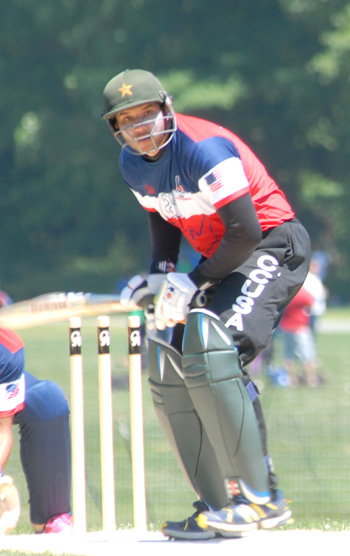 Faisal Taj was brilliant with the bat and ball, hitting 68 not out and picking up 3 for 30. Photo by Shiek Mohamed