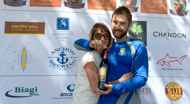 •SF Seals opening batsman Cooper Lees (R) pictured with his mom at the presentation of the Clos du Val Man of the Match award recently.