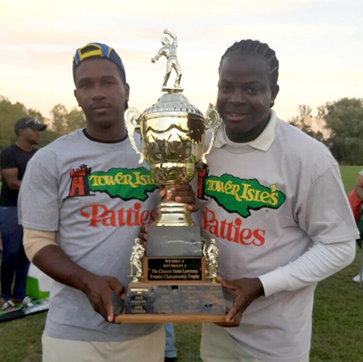 Joseph Brown (left) and Horace Porter with trophy.