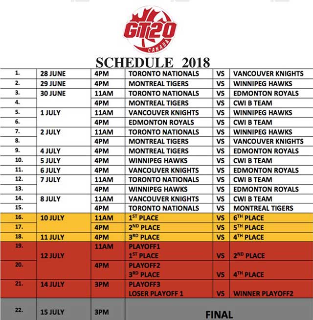 Canada Global T20 Match Schedule USA Cricketers